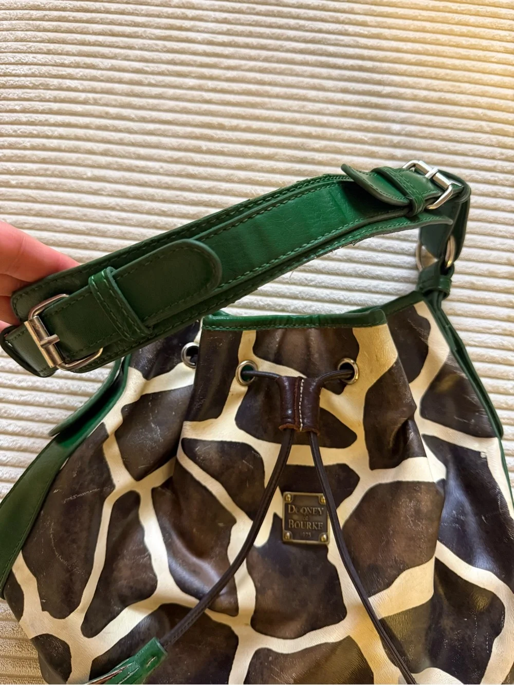Dooney & Bourke Green Trim Giraffe-Print Drawstring Hobo